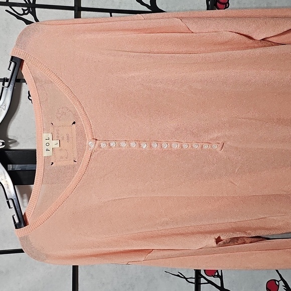 POL Acrylic Pink Long Sleeve Button Blouse Top Size Large Love in Cali - Picture 3 of 8